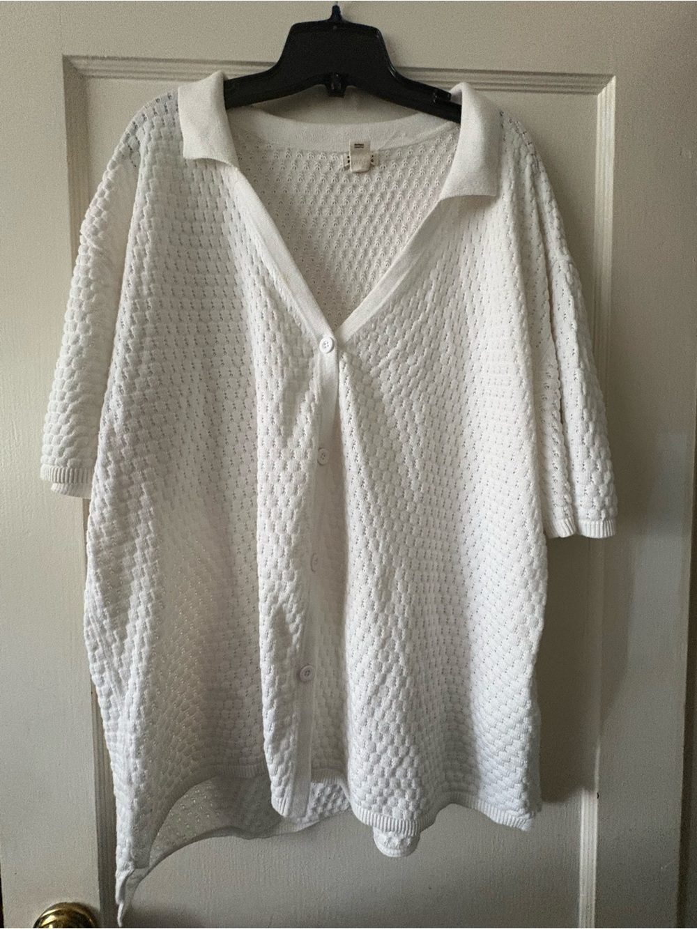 Billabong White Textured Short-Sleeve Knit Shirt - Casual Button Front